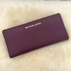 Michael Kors Large Maroon Leather Wallet Holder